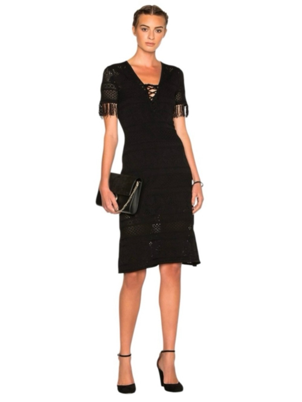 A.L.C. Trevi Dress Black Small Fringe Trim Lace Revolve Party Dinner Travel